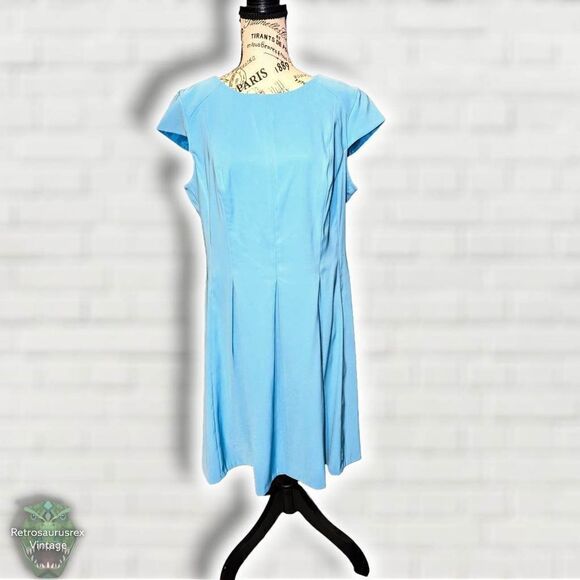 AGB Dress Twee Pinup Style Azure Blue Stretch Twill Fit and Flare Dress,Size 14 - Picture 2 of 6